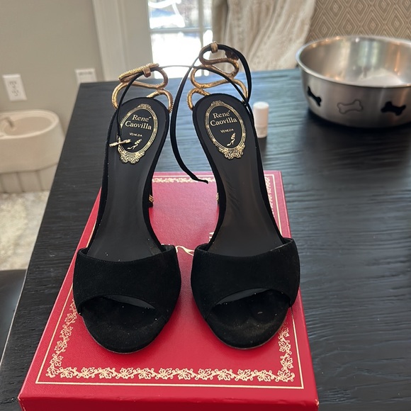 Snake (gold) detailed black heels by Caovilla - Picture 4 of 6